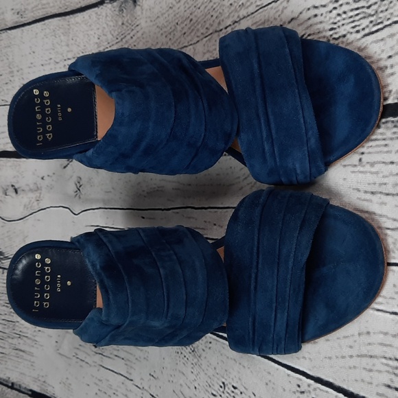 NWB Laurence Dacade Paris Suede Printed Slides Paris Blue size 5 (38) - Picture 2 of 14